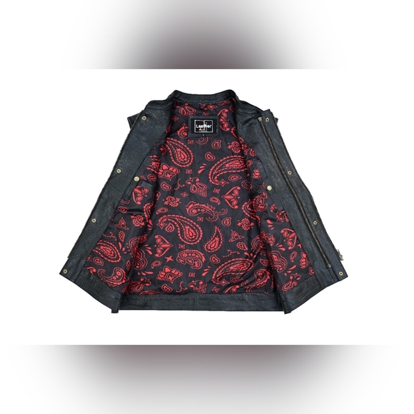 Men's Black Leather Vest - Picture 3 of 6